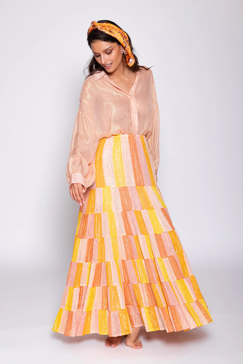 SUZANNE SKIRT MARBELLA MIX PEACH velvet skirt luxurious