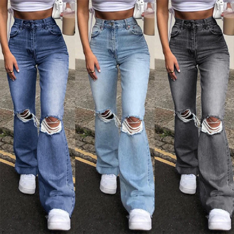 Women's High Waist Ripped Bootcut Pants