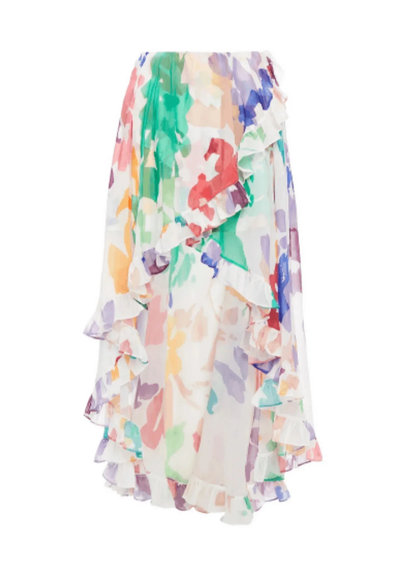 ASYMMETRIC RUFFLED PRINTED SKIRT modal blend skirt