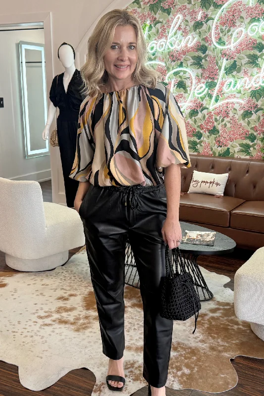 Leather Elastic Waist Pants