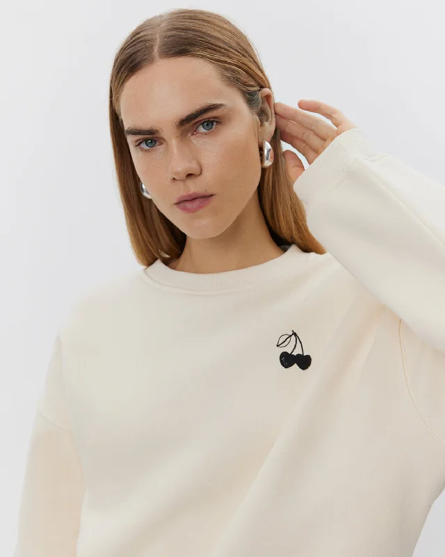 ELISW SWEATSHIRT - Off White Hoodie with Crew Neck Simple Timeless