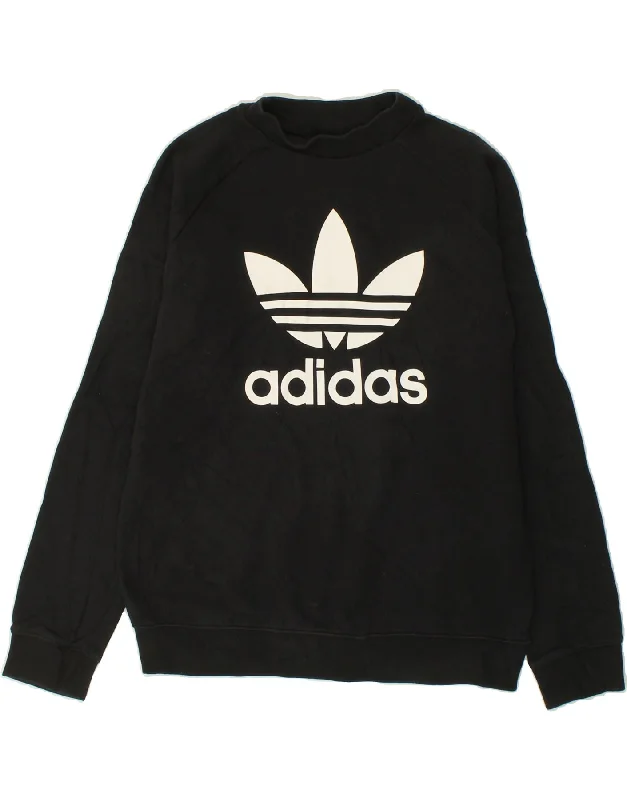 ADIDAS Womens Graphic Sweatshirt Jumper UK 18 XL Black Cotton Hoodie with Contrast Stitching Detailed Premium