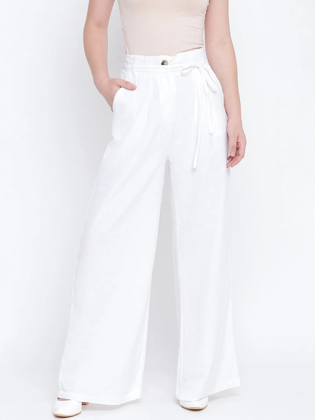 Solid white casual women pant Cozy Full-Length Pants