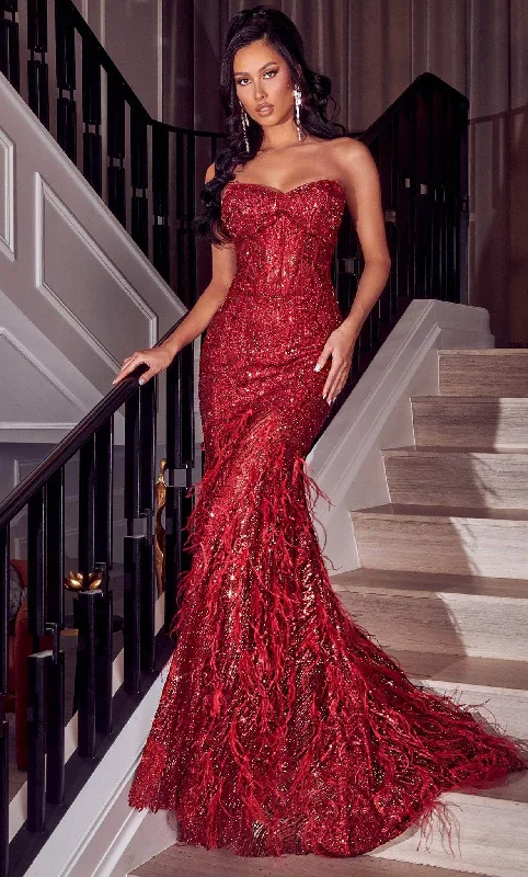 Portia and Scarlett PS23263 - Sweetheart Feathered Skirt Evening Gown silk skirt lustrous