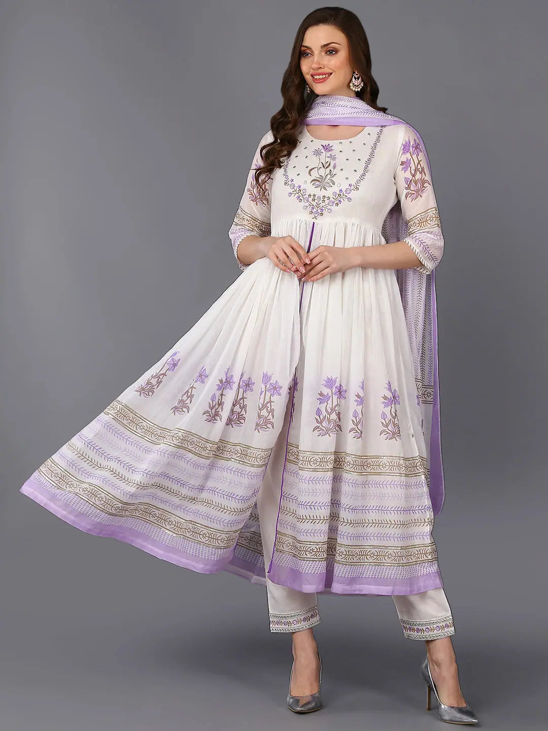 Cotton Blend White Embroidered Flared Kurta Pant-VKSKD1845_XS Comfy Cargo Trousers
