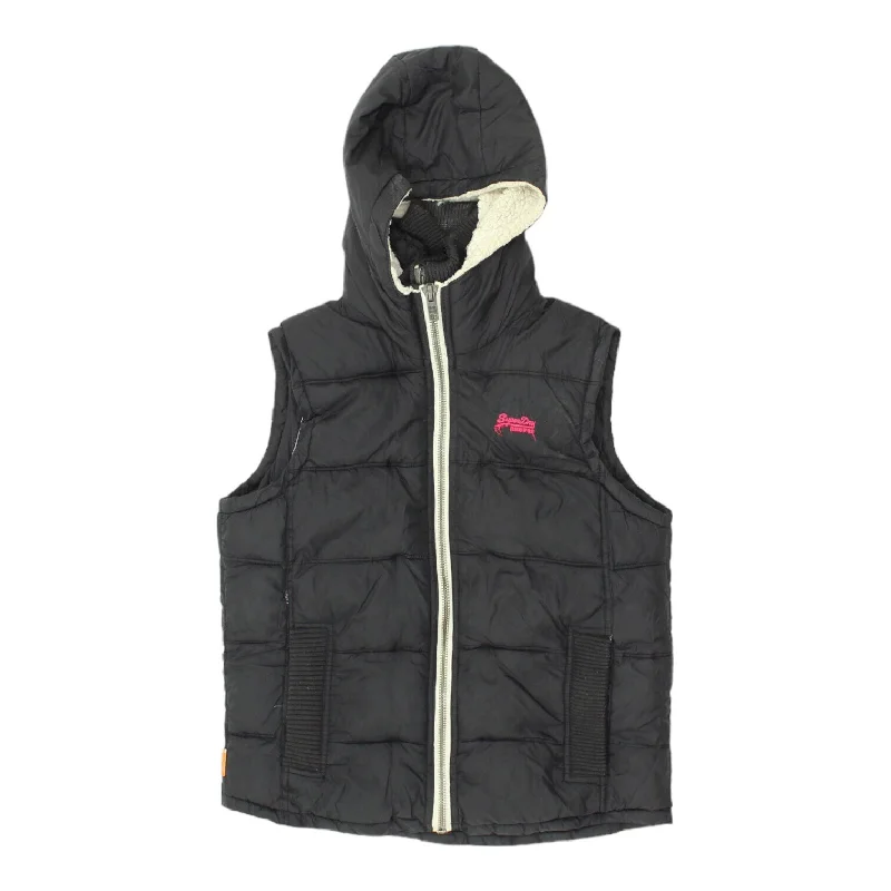 Superdry Womens Navy Puffer Gilet | Vintage Designer Sleeveless Padded Hoodie Hoodie with Cuffed Sleeves Snug Secure