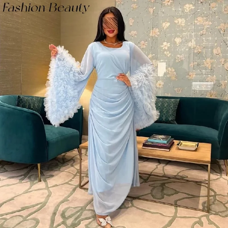 Women's Light Blue Chiffon Evening Dress 070632326 Tunics Luxurious high-end