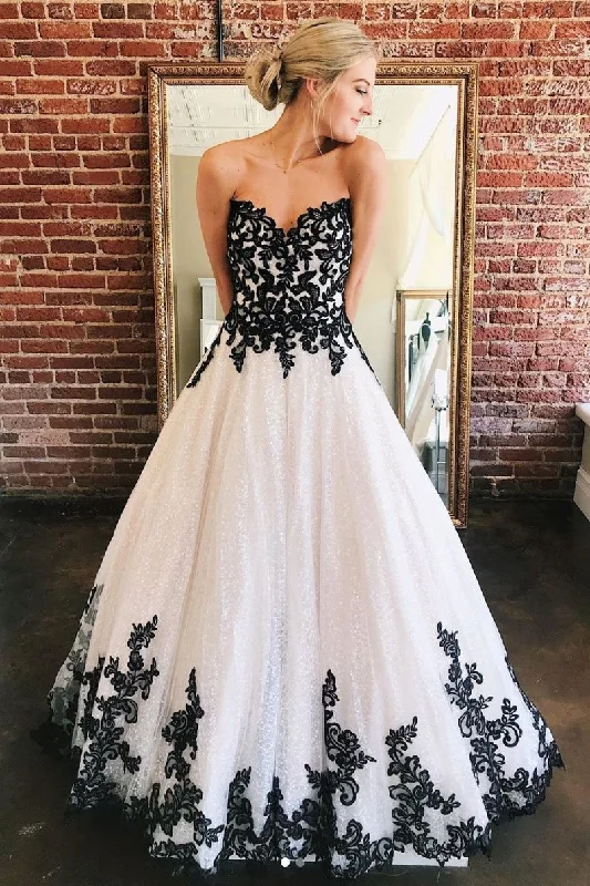 A Line Sweetheart Long Elegant Prom Dress With Black Lace Appliques DMS87 Tunics Corduroy durable