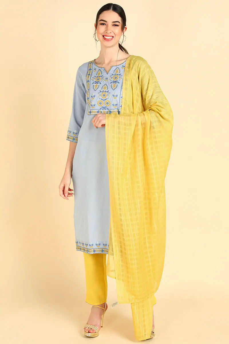 Ahika Cotton Printed Kurta Pant Dupatta Set-VKSKD1404_S Elegant Dress Pants