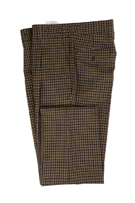 Tiglio Luxe Camel with Navy Check Semi-Wide Leg Wool Marbella Dress Pants TL5547 High-Waist Trousers
