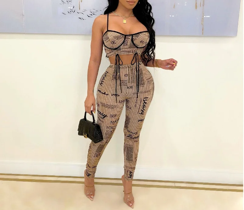 Printed Sling Wrapped Chest Top And Slim Pants