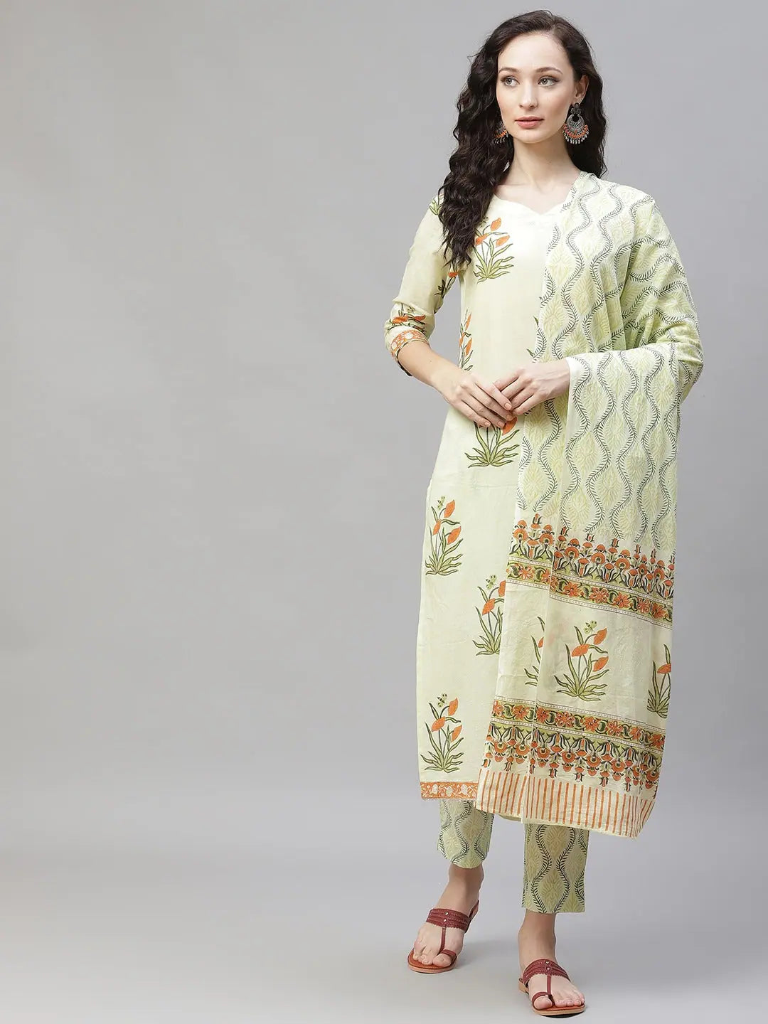 Ahika Cotton Printed Kurta Pant Dupatta Set-VKSKD1131A_L Fashionable Sporty Pants