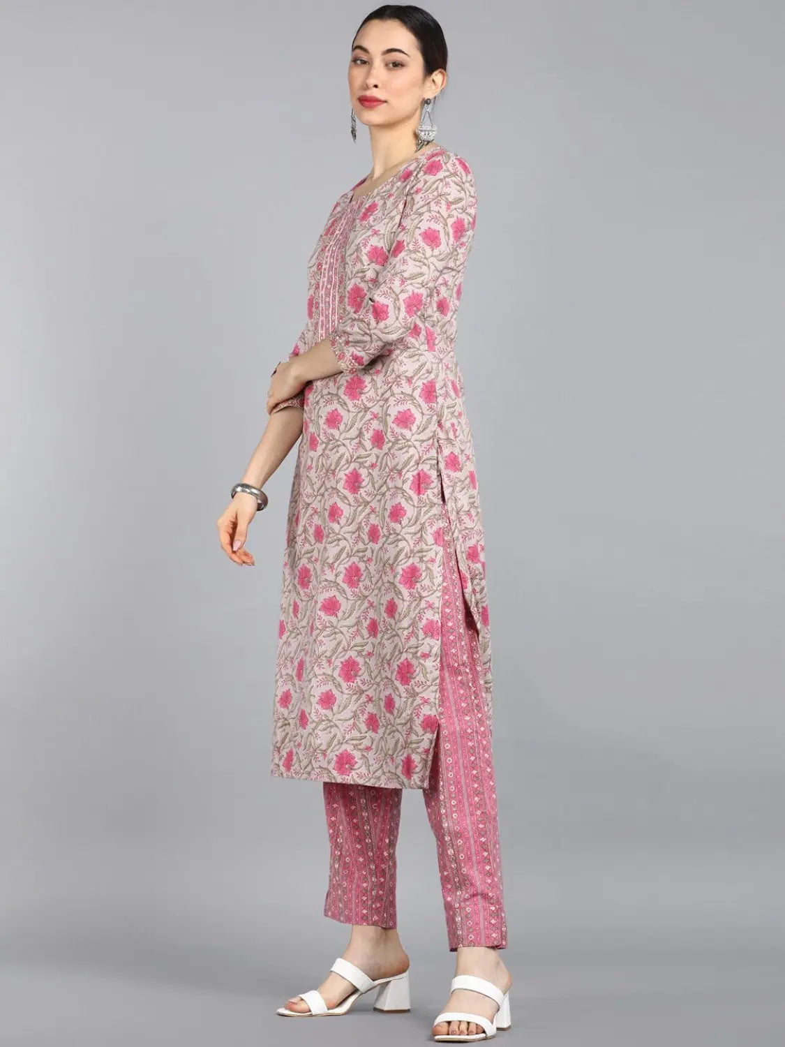 Ahika Cotton Blend Printed Kurta Pant Dupatta-VKSKD1133AB_XS Comfortable Denim Trousers