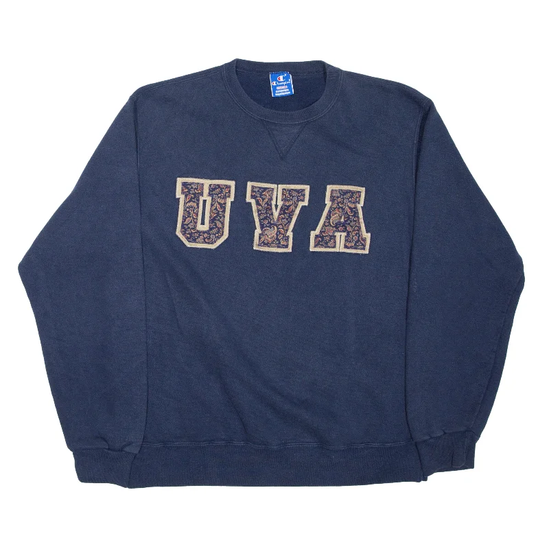 CHAMPION UVA USA Sweatshirt Blue Womens XL Hoodie with Embroidery Detailed Premium