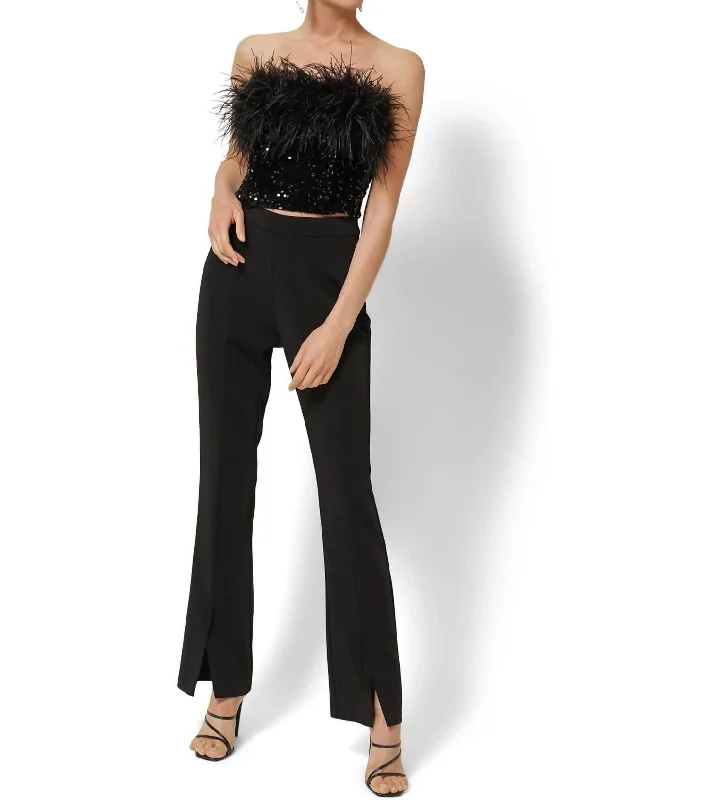 Alexis Split Pant In Black Stylish Elastic Waist Pants