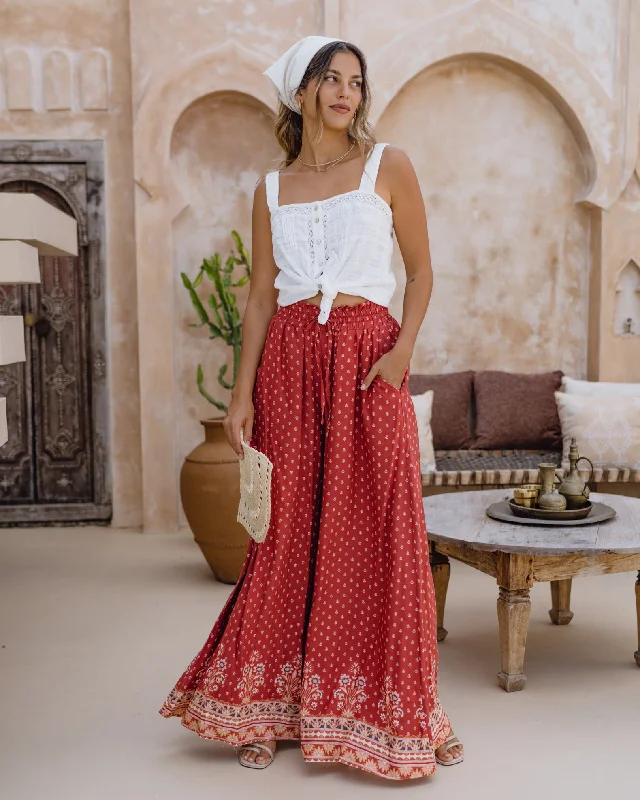 Ember Red Boho Wide Leg Pants