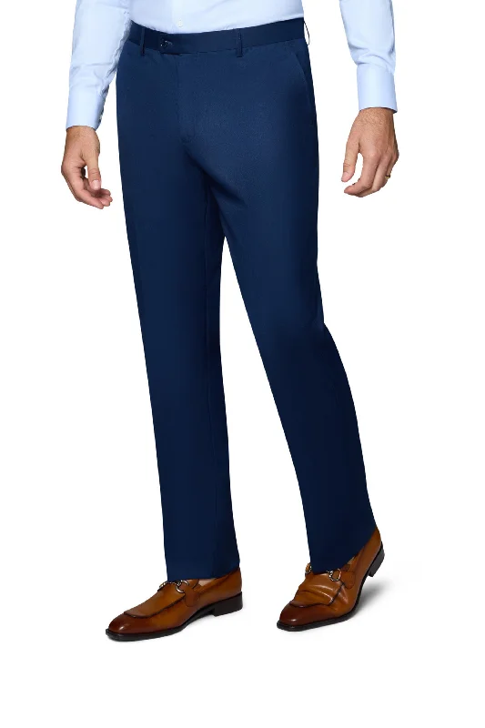 Berragamo Solid Modern Fit Pants - New Blue Formal Dress Pants