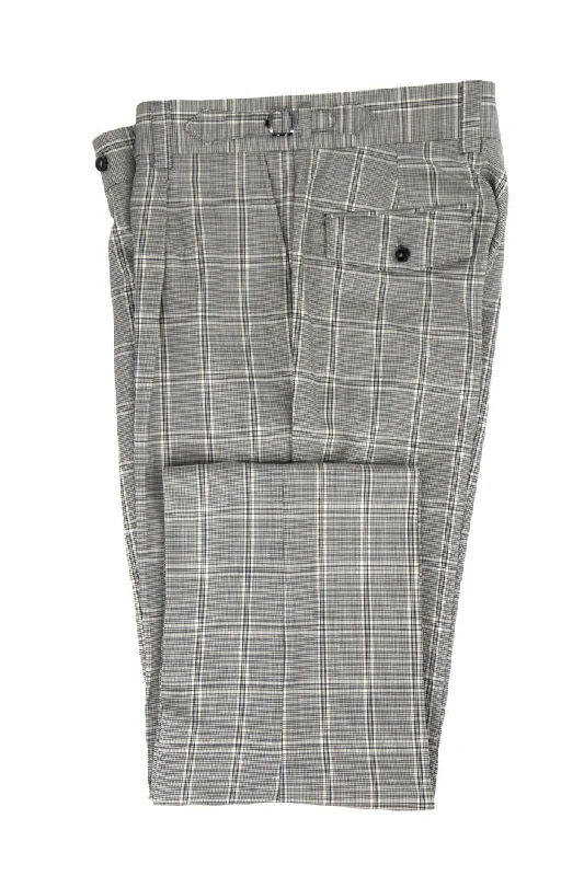 Tiglio Luxe Black and White Houndstooth with Windowpane Semi-Wide Leg Wool Marbella Dress Pants TL4225 Cozy Full-Length Pants
