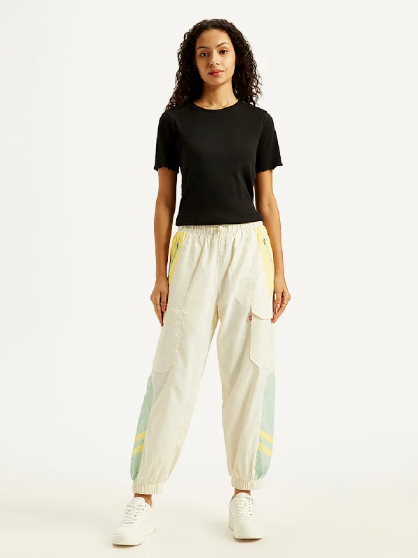 Women's Mid Rise White Track Pants Soft Sweatpants Style
