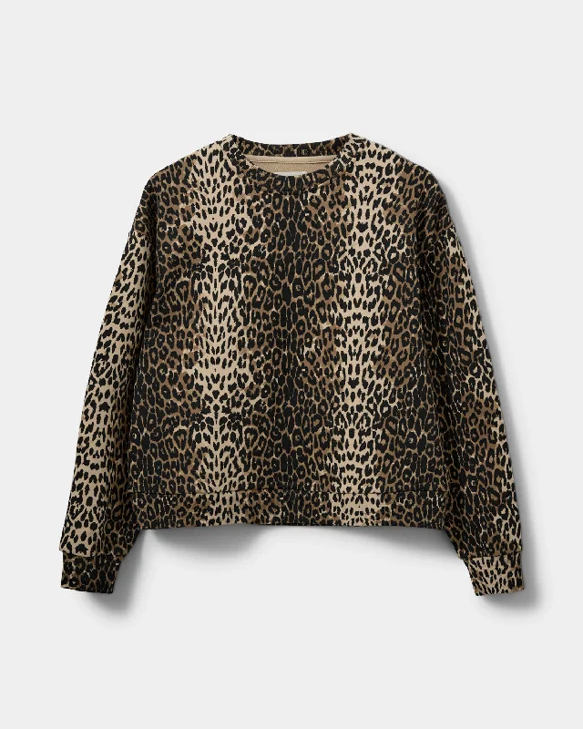 ELISW SWEATSHIRT - Light brown leopard Hoodie with High Neck Warm Protective