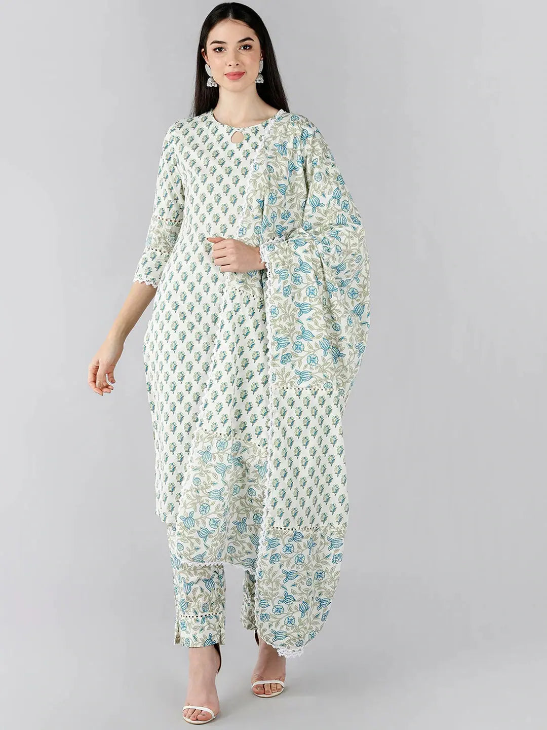 Ahika Women's Pure Cotton Printed Kurta Pant-VKSKD1255AB_L Comfy Zip-Up Pants