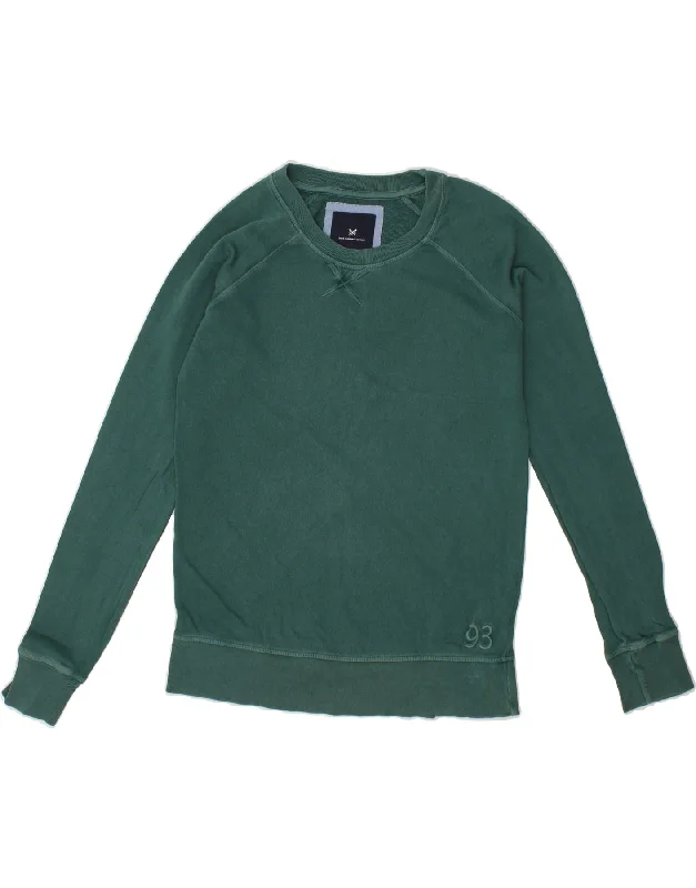 CREW CLOTHING Womens Sweatshirt Jumper UK 6 XS Green Cotton Hoodie with Slim Fit Tailored Modern