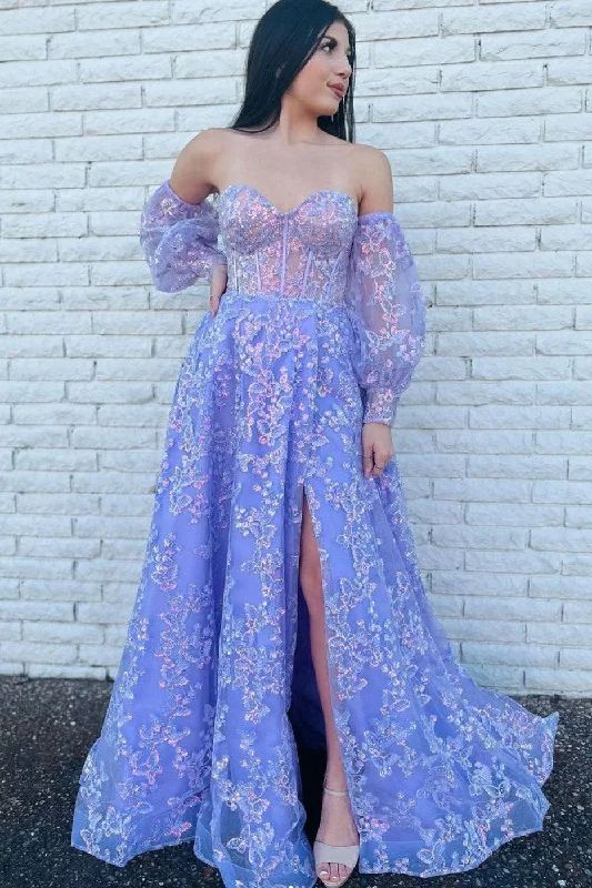 Purple Tulle Lace Appliques Long Prom Dress, Lavender A Line Formal Evening Dress DMP255 Tunics Occasion special