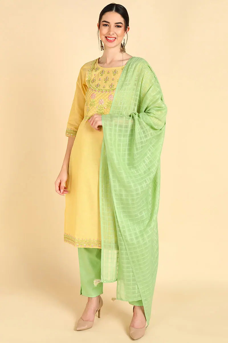 Ahika Cotton Printed Kurta Pant Dupatta Set-VKSKD1399_S High-Waist Jeans