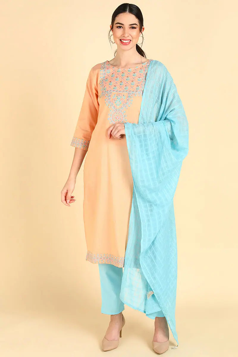 Ahika Cotton Printed Kurta Pant Dupatta Set-VKSKD1401_S Chic Capri Pants