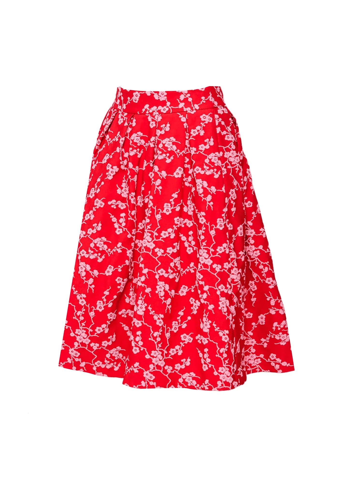 RED FLORAL PRINTED MIDI-SKIRT AMANDINE corduroy skirt comfortable