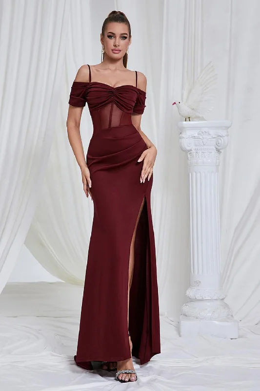 Red Mermaid Spaghetti Straps Corset Long Prom Dress with Slit Tunics Polka dots