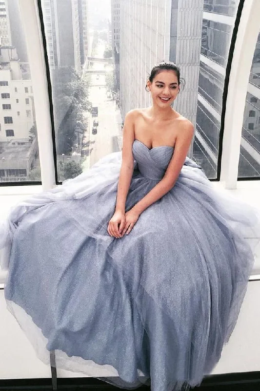 Strapless Sparkle Grey Long Prom Dresses Sweetheart Neck Ball Gown DMP3 Tunics Occasion special
