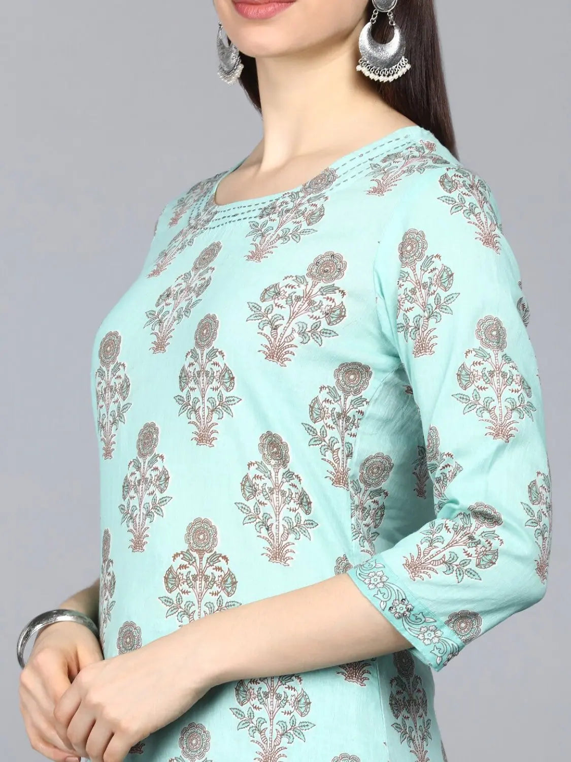 Ahika Pure Cotton Printed Kurta Pant Dupatta-VKSKD1140AB_XS Fashionable Button-Up Pants