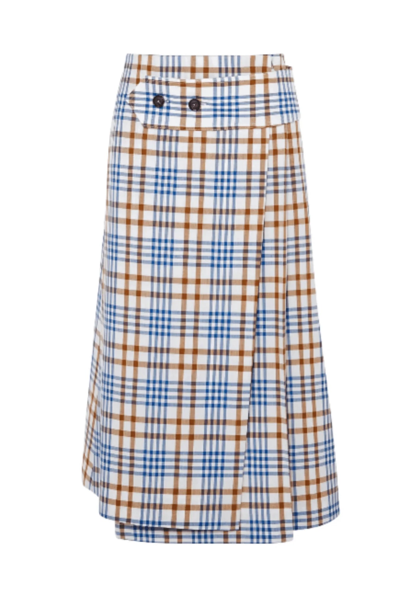 WRAP-EFFECT CHECKED MIDI SKIRT wool skirt breathable