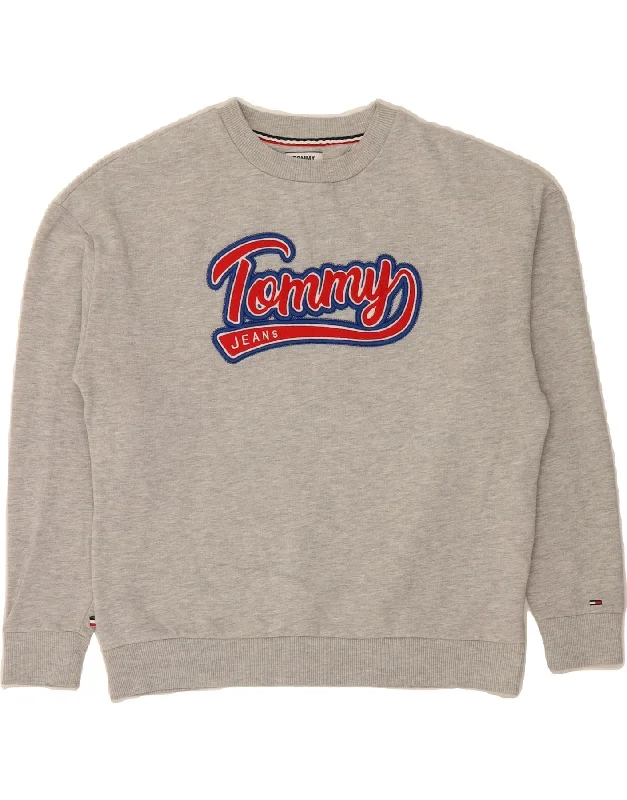 TOMMY HILFIGER Womens Graphic Sweatshirt Jumper UK 14 Medium Grey Hoodie with Relaxed Fit Easy Casual