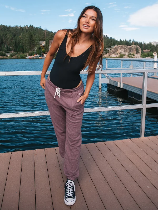 Lived in Lounge Elastic Waist Fleece Pants - Acai Elegant Palazzo Trousers