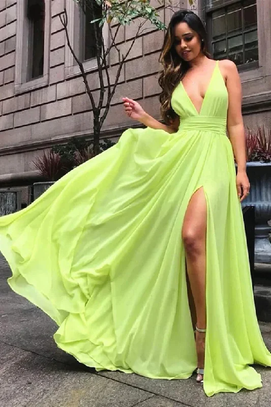 A Line Chiffon V Neck Long Prom Dresses, Formal Evening Dresses DM1994 Boatneck Modish Everyday