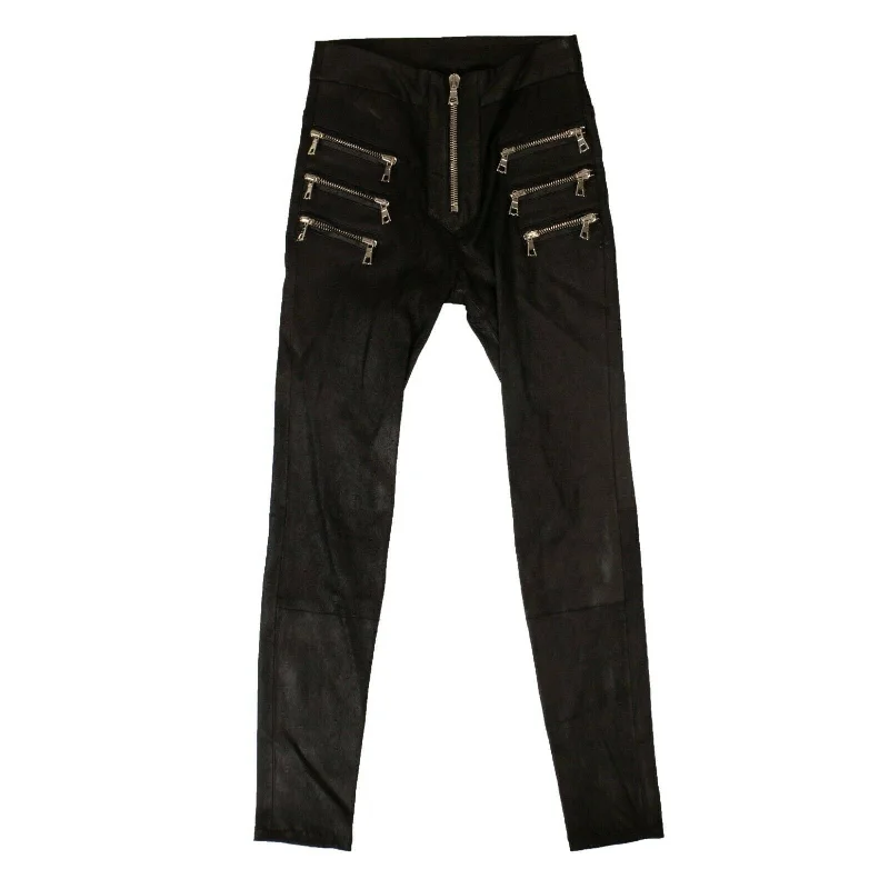Unravel Project Leather Slim Biker Pants - Black Trendy Tapered Pants