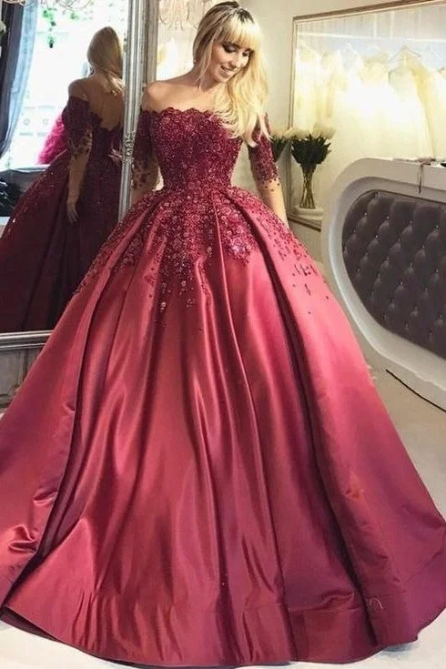 Illusion Long-Sleeve Burgundy Evening Ball Gown Beaded Skirt boho skirt vibe