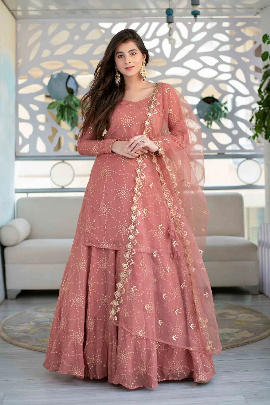 Women's Mauve Long Kurta with Lehenga Skirt & Dupatta by Label Shaurya Sanadhya (3 Pc Set) wool skirt sturdy