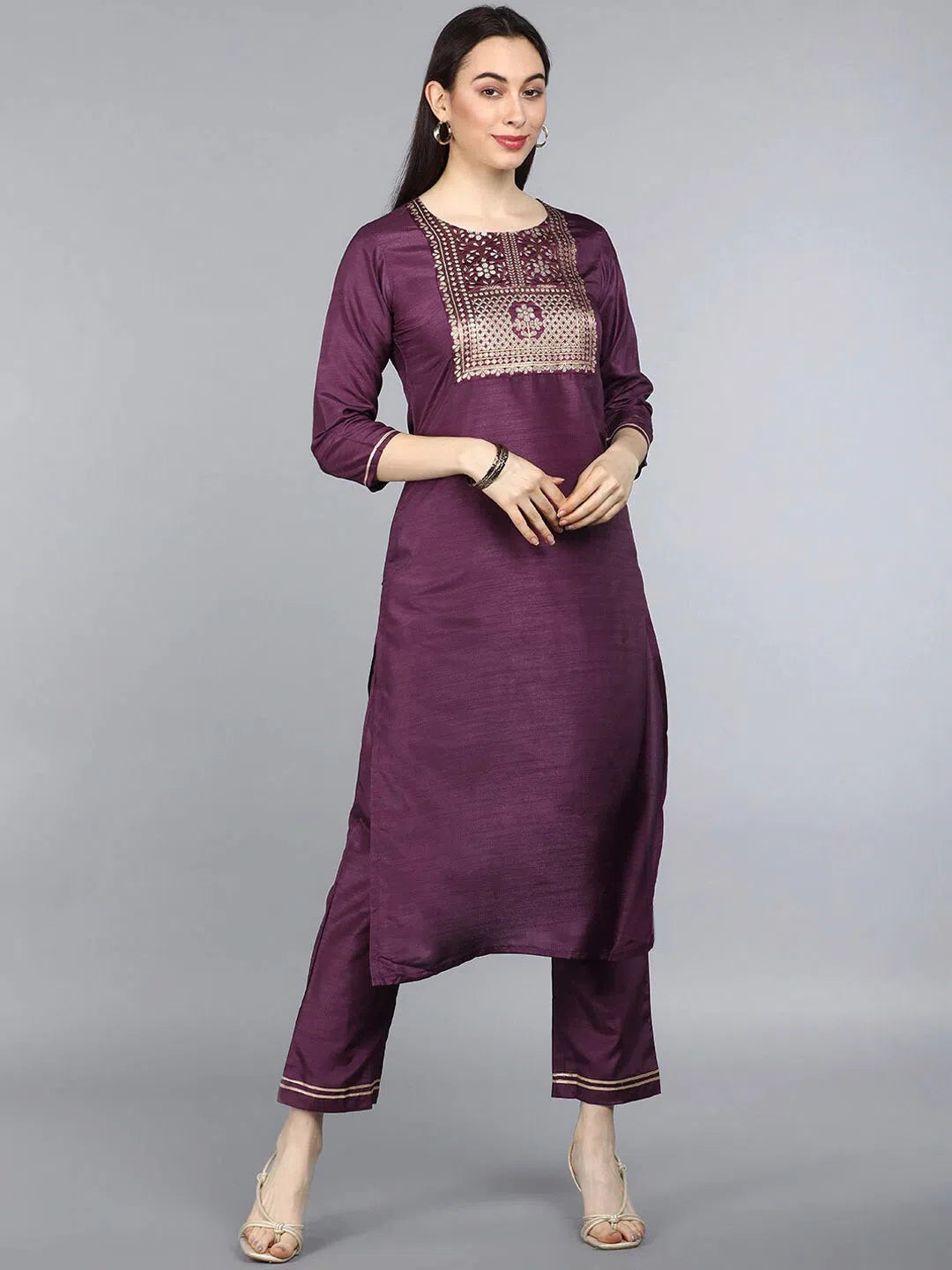 Ahika Poly Silk Printed Kurta Pant Dupatta-PKSET1106A_3XL Elegant Silk Pants