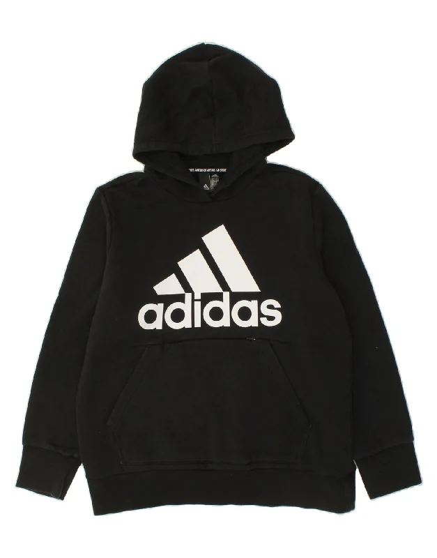 ADIDAS Womens Graphic Hoodie Jumper UK 20/22 XL Black Cotton Hoodie with Distressed Vintage Worn