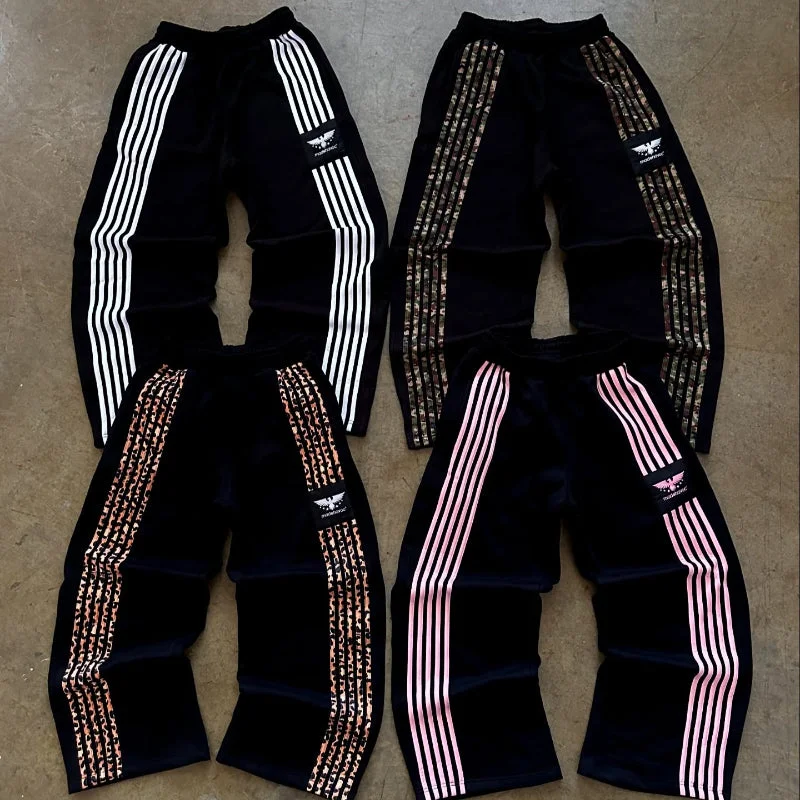 Advbridge American style Harajuku emo women Casual Pants Y2K vintage Knitted Couple Pants Fashion Striped Embroidered Oversized streetwear Classic Straight Pants