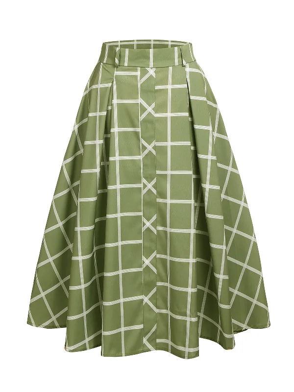 Green 1950s Plaid Swing Skirt lace skirt romantic