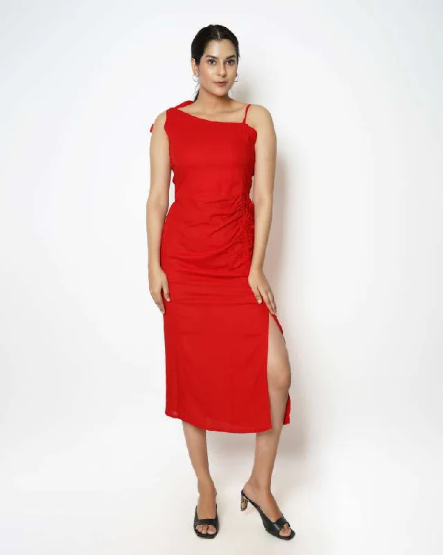 Women Fit and Flare Red Dress M S4542706 Tunics Distressed trendy