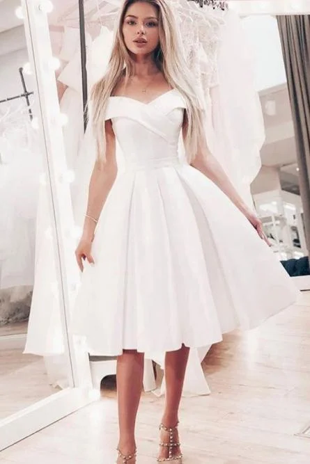A-Line Off-the-Shoulder White Short Prom Dress, Homecoming Dresses DMN32 Tunics Denim casual