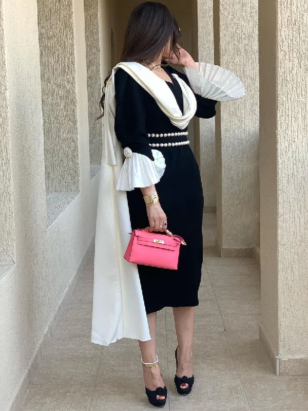 Ladies Elegant Fashion Pearl Contrast Color Dinner Party Festive Dress M S962178 Tunics Timeless classic