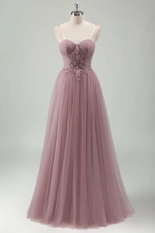 Sparkly Grey Purple A Line Sequins Corset Long Prom Dress Tunics Solid Classic