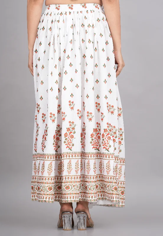 Women's White Rayon Ethnic Printed Circular Skirt - House Of Rp silk skirt sleek