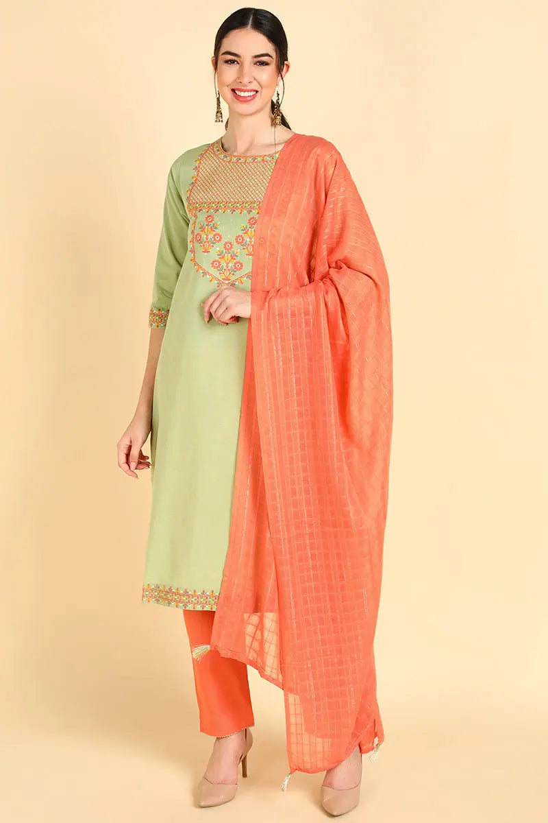 Ahika Cotton Printed Kurta Pant Dupatta Set-VKSKD1403_S Trendy Work Pants